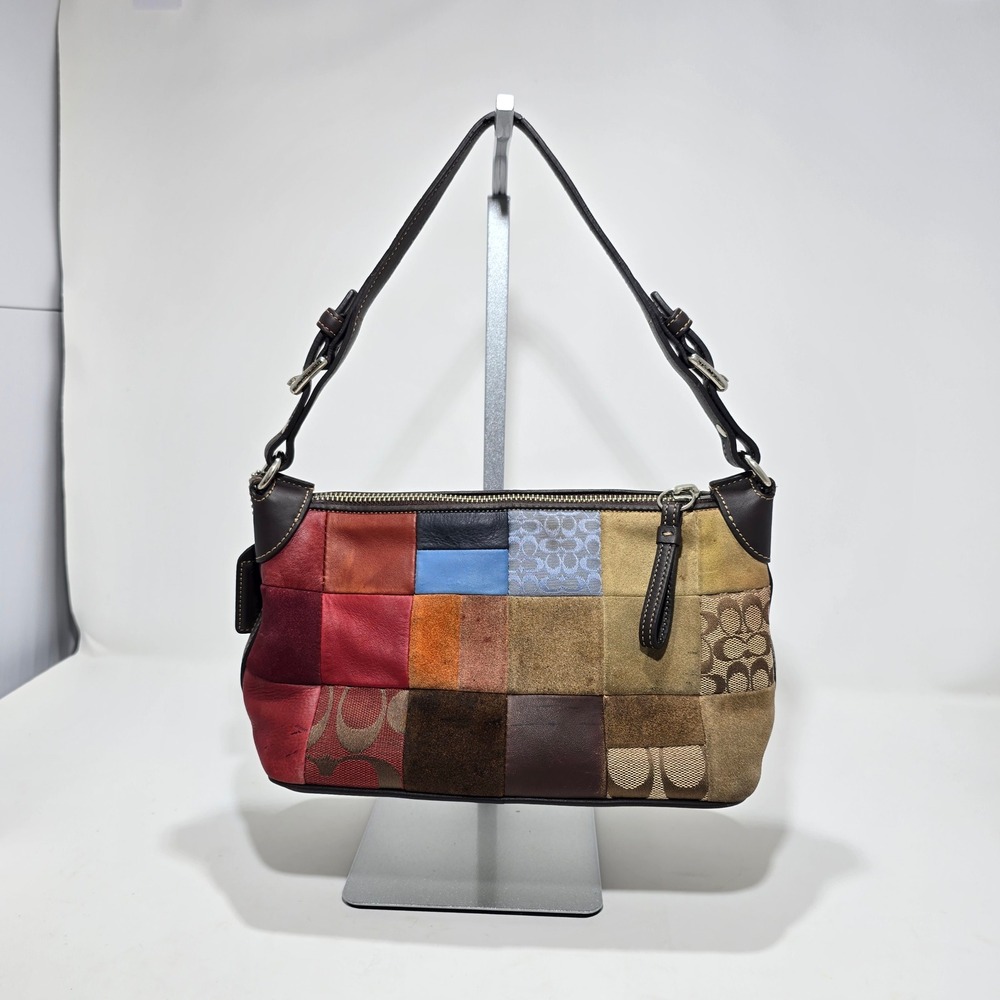 Vintage Coach Patchwork Shoulder Bag Small Multicolor Leather Suede C05Q-8J97